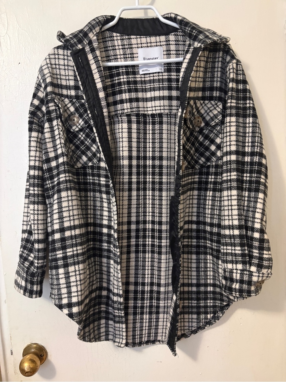 Bluenotes Black & White Plaid button up sweater
